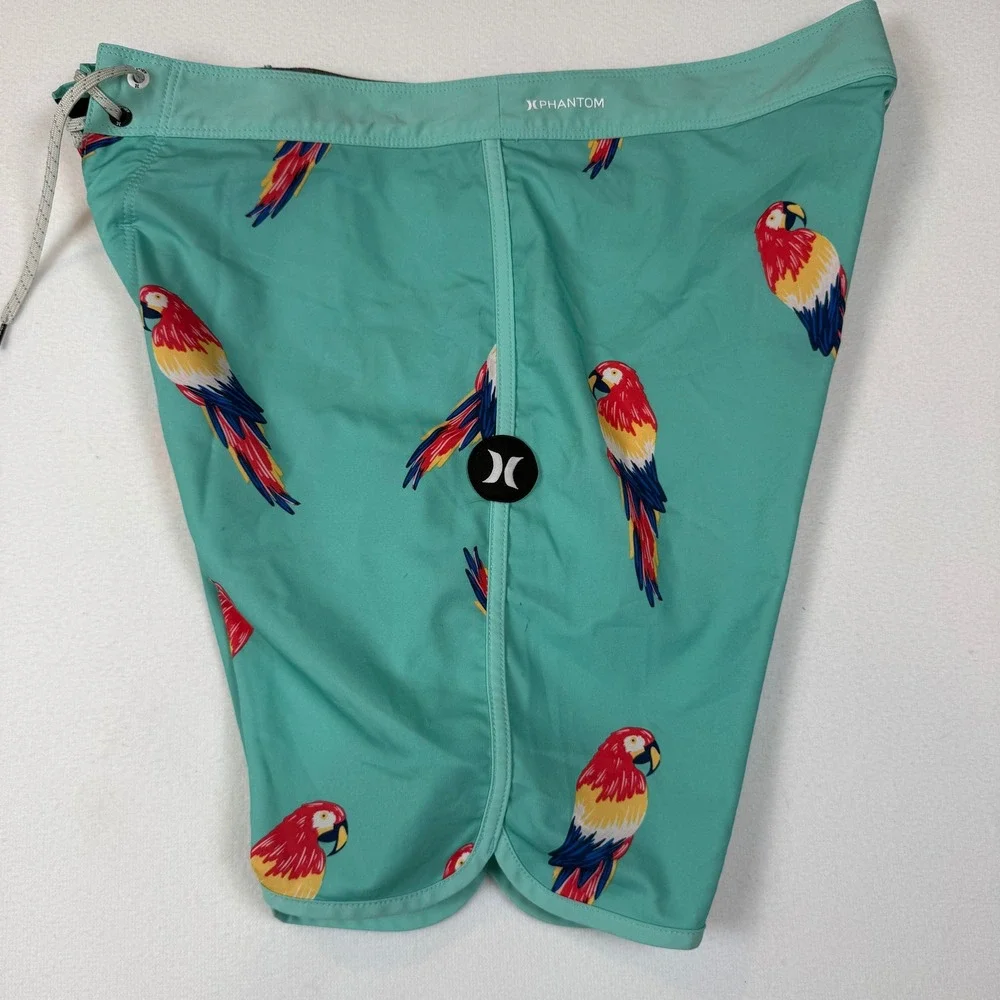Hurley Phantom Board Shorts Mens 32 Teal Parrot Tropical Surf Swim Trunks